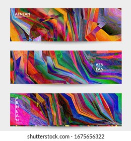 Abstract vector banner template. Diagonal geometric vibrant colored pattern. Polarized light in microscopic view crystal structure. Dynamic computer filtered multicolored artistic textured background