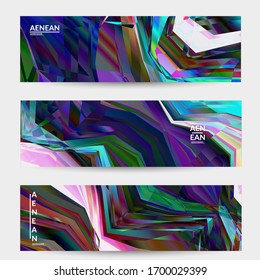 Abstrakte Vektorillustration-Banner-Vorlage. Diagonales geometrisches, lebhaftes Muster. Polarisiertes Licht in mikroskopisch sichtbarer Kristallstruktur. Dynamischer Computer gefiltert mehrfarbiger, strukturierter Hintergrund