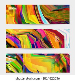 Abstract vector banner template. Diagonal geometric vibrant colored pattern. Polarized light in microscopic view crystal structure. Dynamic computer filtered multicolored artistic textured background