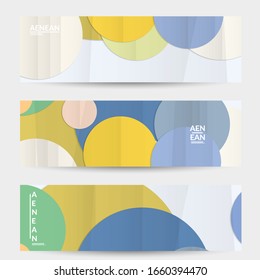 Abstract vector banner template with folded paper overlapping geometric shapes. Environmental design with cut out geometric objects made of recycled reused paper. Top view geometric pattern.