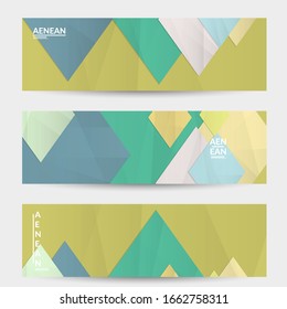 Abstract vector banner template with folded paper overlapping geometric shapes. Environmental design with cut out geometric objects made of recycled reused paper. Top view geometric pattern.