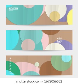 Abstract vector banner template with folded paper overlapping geometric shapes. Environmental design with cut out geometric objects made of recycled reused paper. Top view geometric pattern.