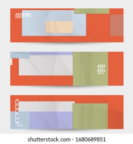 Abstract vector banner template with folded paper overlapping geometric shapes. Environmental design with cut out geometric objects made of recycled reused paper. Top view geometric pattern.