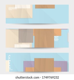 Abstract vector banner template with folded paper overlapping geometric shapes. Environmental design with cut out geometric objects made of recycled reused paper. Top view geometric pattern.