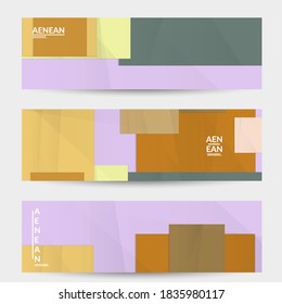 Abstract vector banner template with folded paper overlapping geometric shapes. Environmental design with cut out geometric objects made of recycled reused paper. Top view geometric pattern.