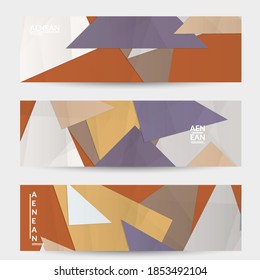 Abstract vector banner template with folded paper overlapping geometric shapes. Environmental design with cut out geometric objects made of recycled reused paper. Top view geometric pattern.