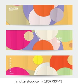 Abstract vector banner template with folded paper overlapping geometric shapes. Environmental design with cut out geometric objects made of recycled reused paper. Top view geometric pattern.