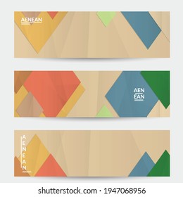 Abstract vector banner template with folded paper overlapping geometric shapes. Environmental design with cut out geometric objects made of recycled reused paper. Top view geometric pattern.