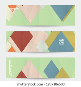 Abstract vector banner template with folded paper overlapping geometric shapes. Environmental design with cut out geometric objects made of recycled reused paper. Top view geometric pattern.
