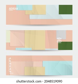 Abstract vector banner template with folded paper overlapping geometric shapes. Environmental design with cut out geometric objects made of recycled reused paper. Top view geometric pattern.