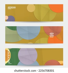 Abstract vector banner template with folded paper overlapping geometric shapes. Environmental design with cut out geometric objects made of recycled reused paper. Top view geometric pattern.