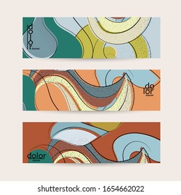 Plantilla de banner vectorial abstracta con frutas dibujadas a mano gruesas texturadas. Ilustración conceptual de la comida de color plano. Promoción web de comida saludable. Diseño del logo de la fruta de la línea. Líneas onduladas curvadas.