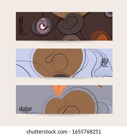 Plantilla de banner vectorial abstracta con frutas dibujadas a mano gruesas texturadas. Ilustración conceptual de la comida de color plano. Promoción web de comida saludable. Diseño del logo de la fruta de la línea. Líneas onduladas curvadas.