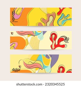 Abstrakte Vektorbanner-Vorlage mit handgezeichneter Fruchtgrunge strukturiert. Illustration des flachen Lebensmittelkonzepts. Gesunde Ernährung Web-Promotion. Logo-Design von Line-Art-Frucht. Curvy Wavy Linien.