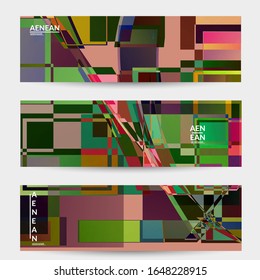 Abstract vector banner template. Large vibrant colored overlapping squares. Retro TV test glitch effect digital art. Pixel uneven geometric pattern. Big data cyberspace computer filtered texture.