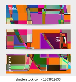 Abstract vector banner template. Large vibrant colored overlapping squares. Retro TV test glitch effect digital art. Pixel uneven geometric pattern. Big data cyberspace computer filtered texture.