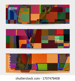 Abstract vector banner template. Large vibrant colored overlapping squares. Retro TV test glitch effect digital art. Pixel uneven geometric pattern. Big data cyberspace computer filtered texture.