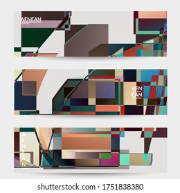 Abstract vector banner template. Large vibrant colored overlapping squares. Retro TV test glitch effect digital art. Pixel uneven geometric pattern. Big data cyberspace computer filtered texture.