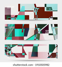 Abstract vector banner template. Large vibrant colored overlapping squares. Retro TV test glitch effect digital art. Pixel uneven geometric pattern. Big data cyberspace computer filtered texture.