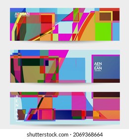 Abstract vector banner template. Large vibrant colored overlapping squares. Retro TV test glitch effect digital art. Pixel uneven geometric pattern. Big data cyberspace computer filtered texture.