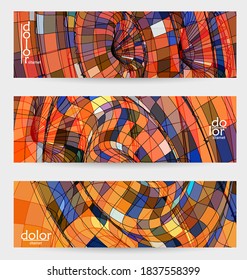 Plantilla de pancarta de vector abstracto con formas geométricas de marco de hilo multicolor. Textura lineal a rayas. Diseño futurista. Concepto de tecnología digital de modelo de ciencia 3D. Arte digital de color retro.