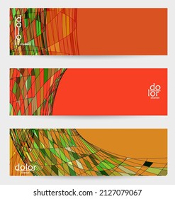 Plantilla de pancarta de vector abstracto con formas geométricas de marco de hilo multicolor. Textura lineal a rayas. Diseño futurista. Concepto de tecnología digital de modelo de ciencia 3D. Arte digital de color retro.