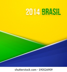 Abstract vector banner template with vibrant green and blue overlapped triangles, Brasil text on yellow textured background in top