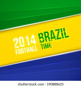 Abstract vector banner template with vibrant blue, yellow and green diagonal stripes, Brazil text on colorful textured background in center