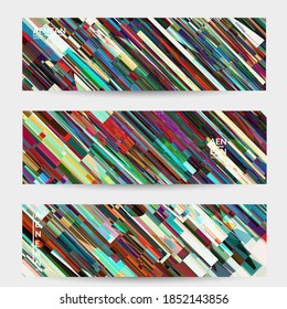 Abstract vector banner template. Watercolor texture vibrant colored background. Visual computer filtered gradient wavy diagonal lines. Dynamic paint flow marble texture pattern. Psychedelic art design