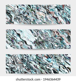 Abstract vector banner template. Watercolor texture vibrant colored background. Visual computer filtered gradient wavy diagonal lines. Dynamic paint flow marble texture pattern. Psychedelic art design