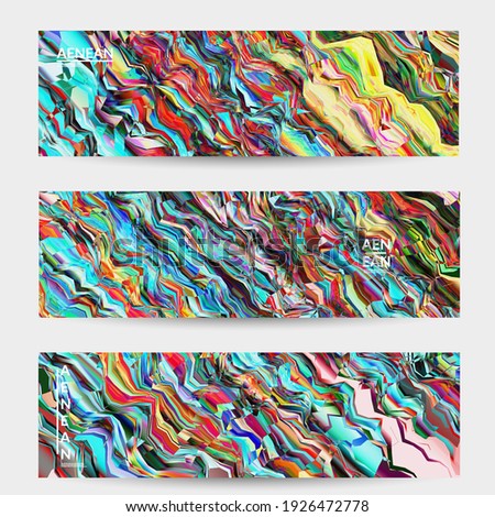 Abstract vector banner template. Watercolor texture vibrant colored background. Visual computer filtered gradient wavy diagonal lines. Dynamic paint flow marble texture pattern. Psychedelic art design