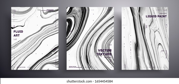 Abstract vector banner, texture collection of fluid art covers. Trendy background that applicable for design cover, poster, brochure and etc. Black, grey and white unusual creative surface template