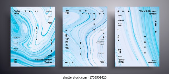 Abstract vector banner, texture collection of fluid art covers. Beautiful background that can be used for design cover, invitation, presentation and etc. Blue and white creative iridescent artwork