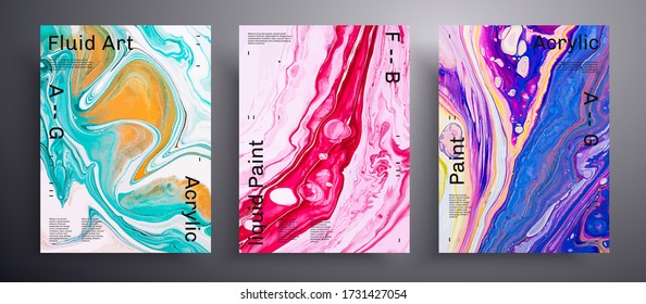 Abstract vector banner, texture collection of fluid art covers. Beautiful background that applicable for design cover, invitation, flyer and etc. Blue, red and mint unusual creative surface template