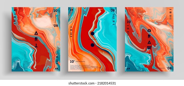 Abstract vector banner, texture pack of fluid art covers. Beautiful background that applicable for design cover, poster, brochure and etc. Colorful universal trendy painting backdrop.