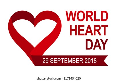 abstract vector banner for world heart day with a ribbon folded in the shape of a heart and text