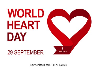 Abstract Vector Banner For World Heart Day With A Ribbon Folded In The Shape Of A Heart And Text