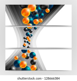 abstract vector banners with blue orange and black spheres