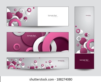 Abstract Vector Banners or Bookmarks. 3D Paper Circles.