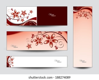 Abstract Vector Banners or Bookmarks with Flowers. Eps10.