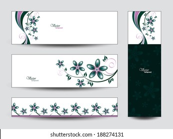 Abstract Vector Banners or Bookmarks with Flowers. Eps10.
