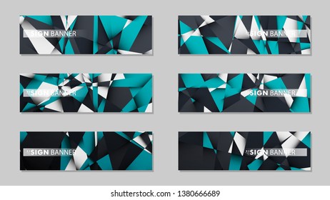 Abstract vector banners with geometric backgrounds gradient green black and white