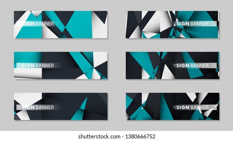 Abstract vector banners with geometric backgrounds gradient green black and white