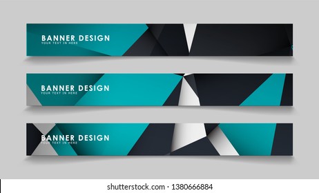 Abstract vector banners with geometric backgrounds gradient green black and white