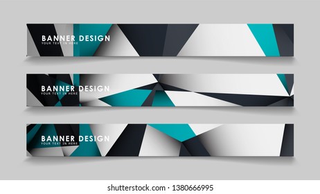Abstract vector banners with geometric backgrounds gradient green black and white