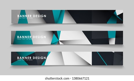 Abstract vector banners with geometric backgrounds gradient green black and white