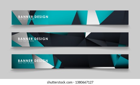 Abstract vector banners with geometric backgrounds gradient green black and white