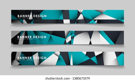 Abstract vector banners with geometric backgrounds gradient green black and white