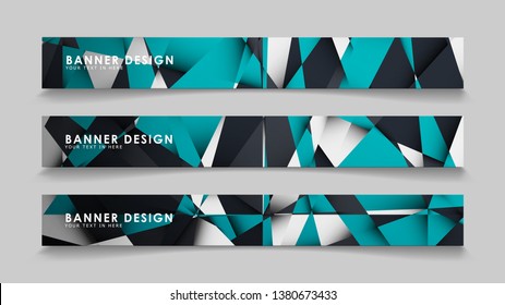Abstract vector banners with geometric backgrounds gradient green black and white