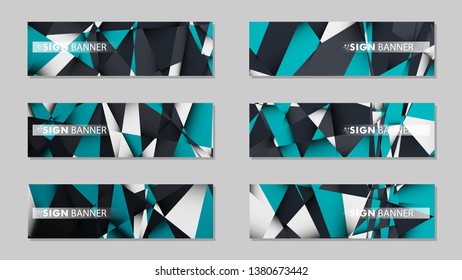 Abstract vector banners with geometric backgrounds gradient green black and white
